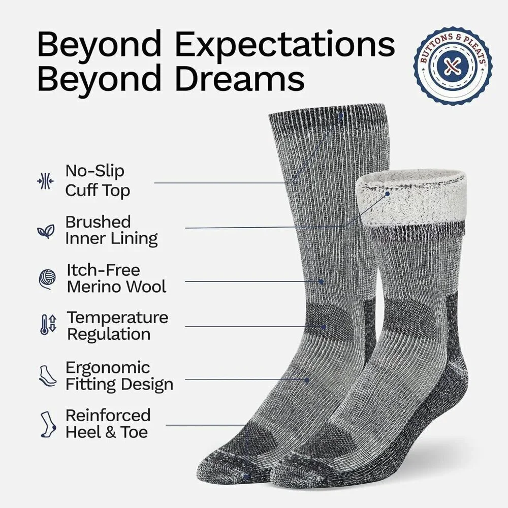 Wool Socks for Men & Women Merino Thermal Warm Cozy Winter Boot Sock
